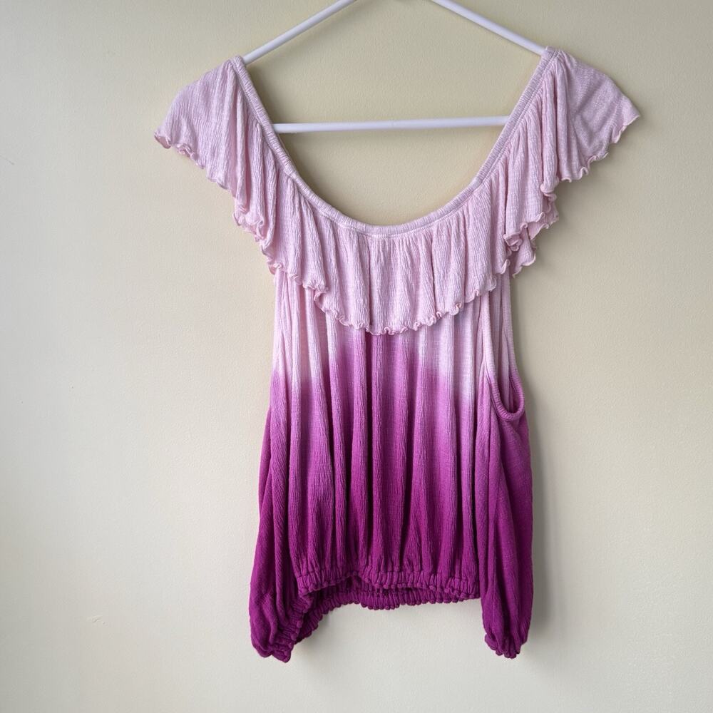 Free People Cora Lee Off Shoulder Top Size M Pink Ombré Ruffle Boho Festival - Picture 6 of 10